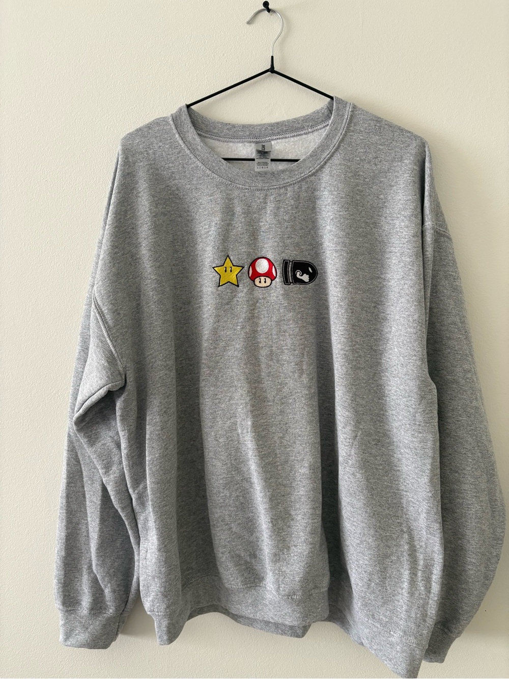 Men's Gray Crewneck Sweatshirt with Mario Icon Embroidery